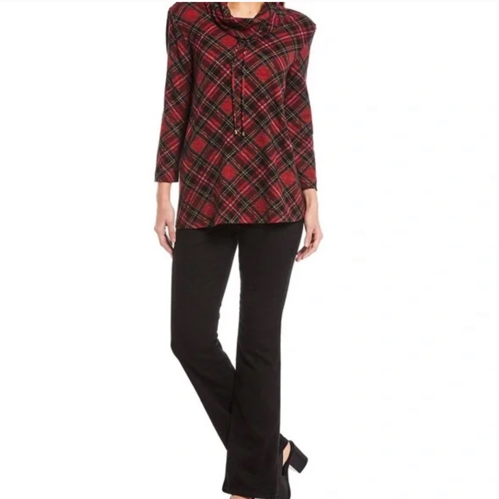 John Mark plaid drawstring cowl neck tunic - Picture 3 of 11